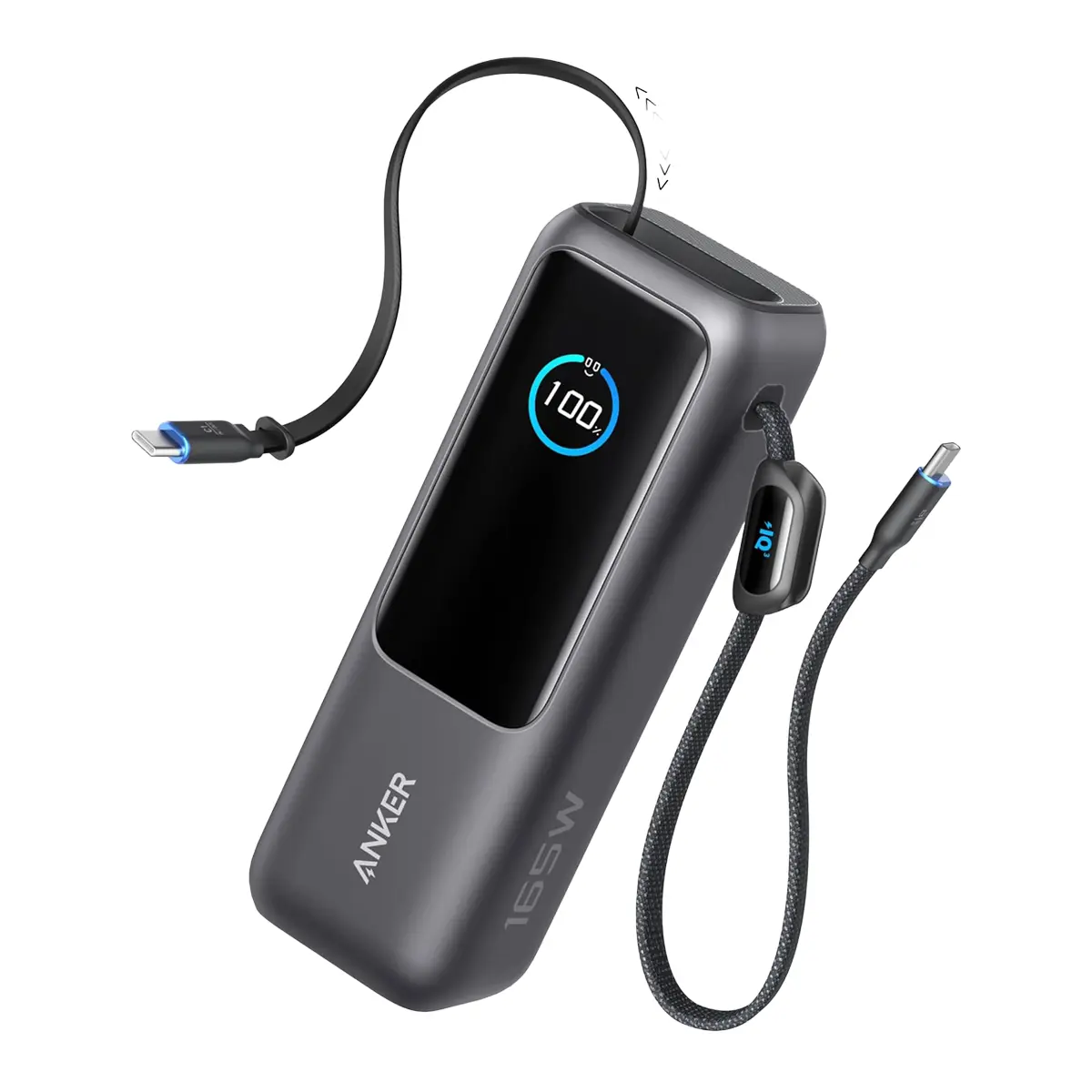 Anker Power Bank 25000mAh 165W Ultra-Fast Portable Charger with Built-In and Retractable USB C Cables - A1695H11